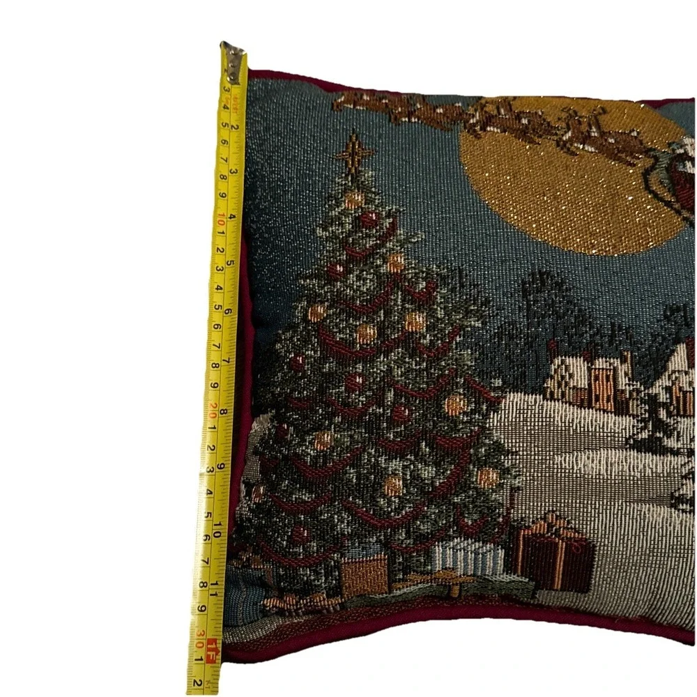 Portofino Tapestry Christmas Throw Pillow Santa Reindeer Gold Thread 12